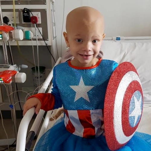 Young Child with Cancer dressed up as Captain America