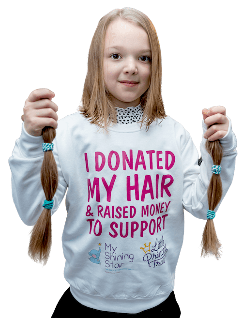 Girl having cut her hair for charity